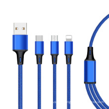 Nylon braided 3 in 1 data cable Usb Type-C Cable Usb 2.0 Data Charging Cable for phone